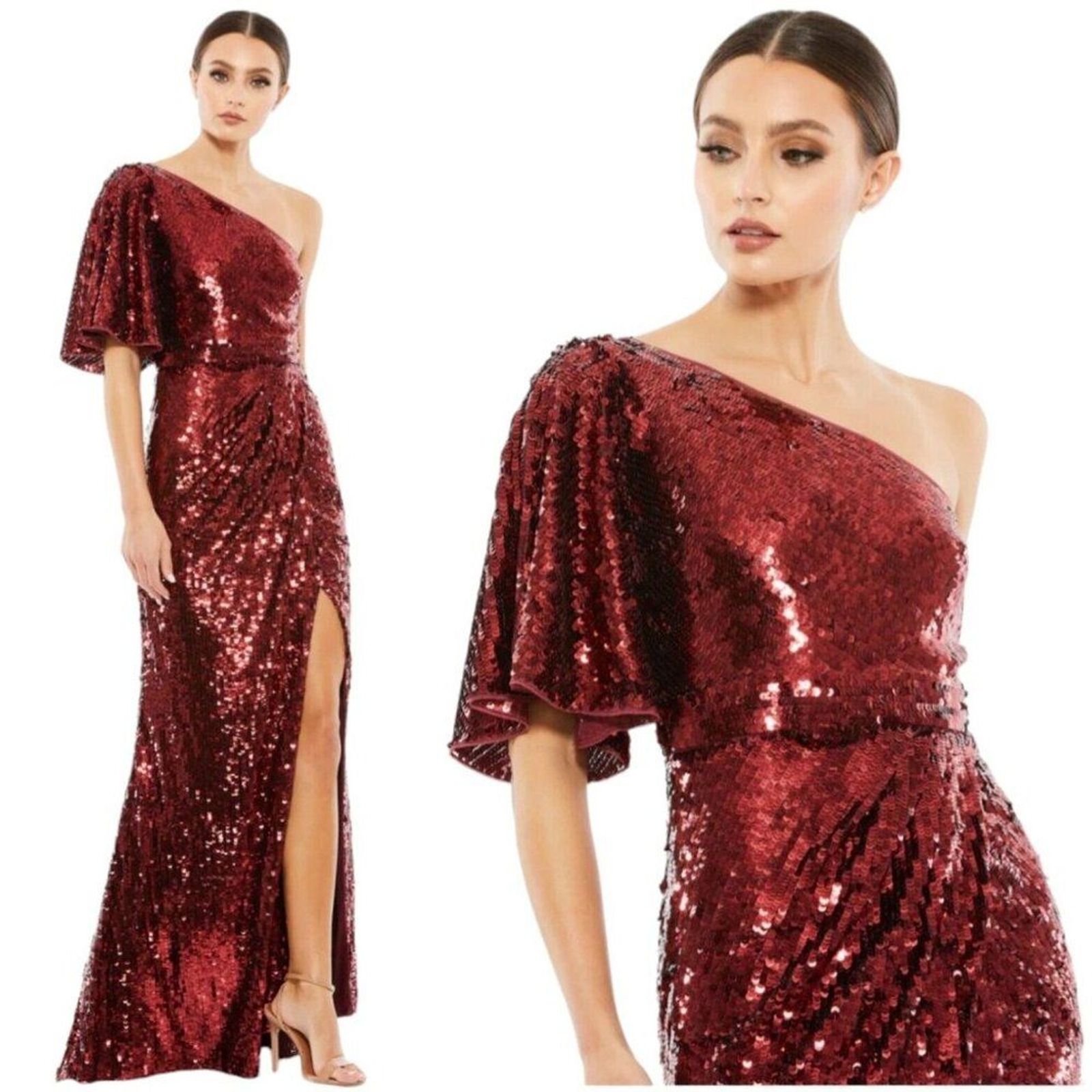 Nwt Mac Duggal One Shoulder Prom Formal Cocktail Thigh Slit Gown 93540 Sz 4
